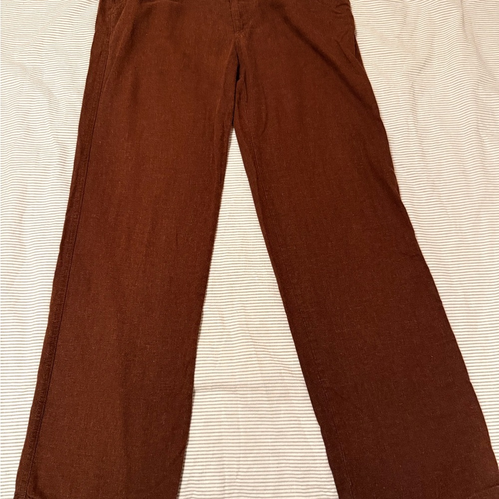 Brown straight -Leg linen Pants